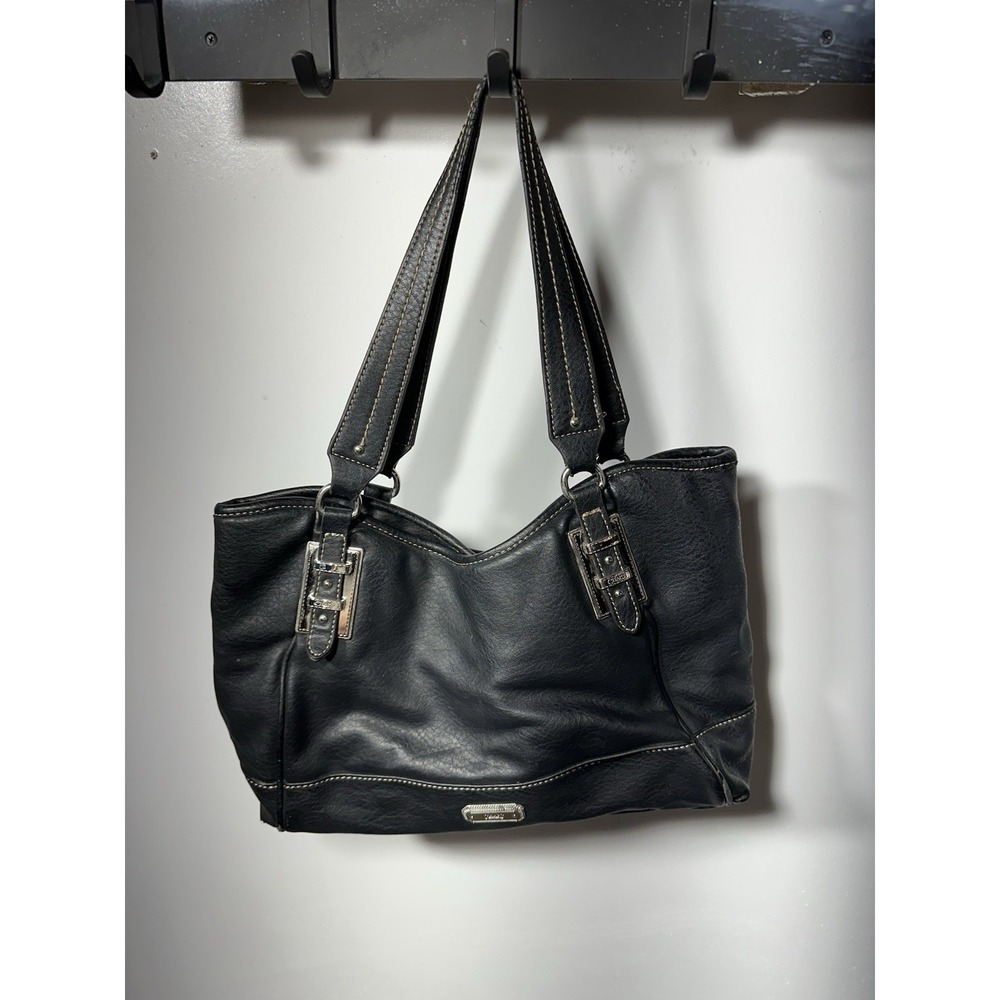 Chaps Black Leather Multi Compartments Handbag/Purse